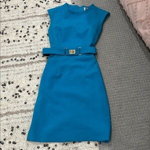 Milly 0 belted knee length turquoise blue dress
